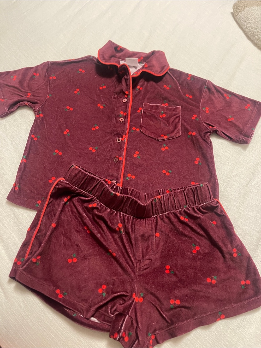 art class Burgundy Cherry Velvet Pajama Set